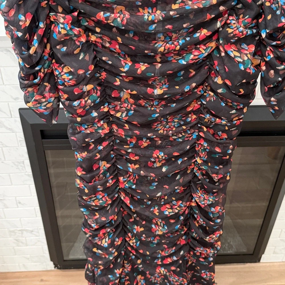 Free People briella twilight combo floral Black and Red Floral ruched mesh dress - Picture 7 of 11
